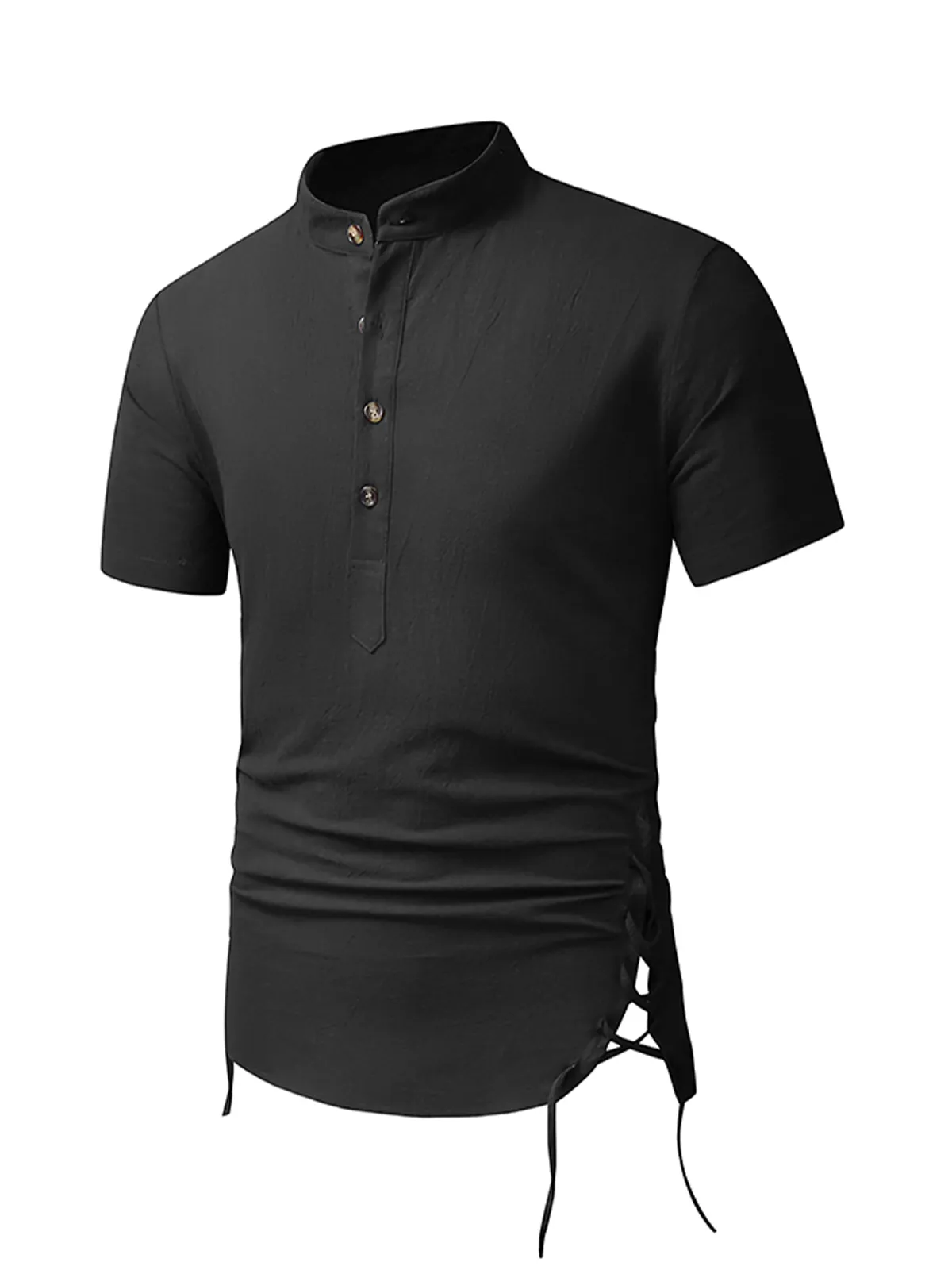 Men's Cotton Casual Henley Collar Beach Short Sleeve Shirt