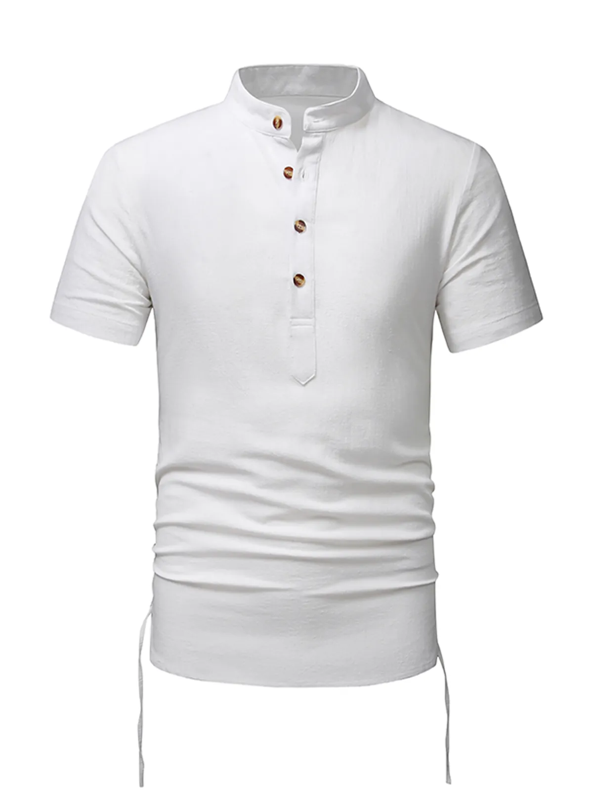 Men's Cotton Casual Henley Collar Beach Short Sleeve Shirt