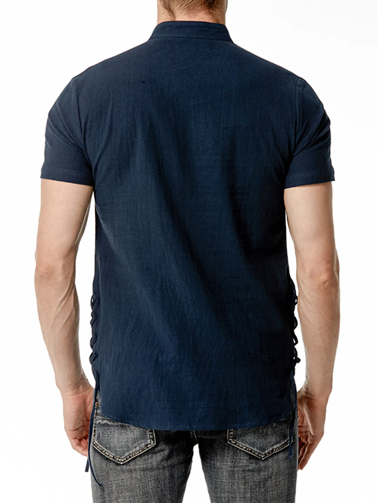 Men's Cotton Casual Henley Collar Beach Short Sleeve Shirt