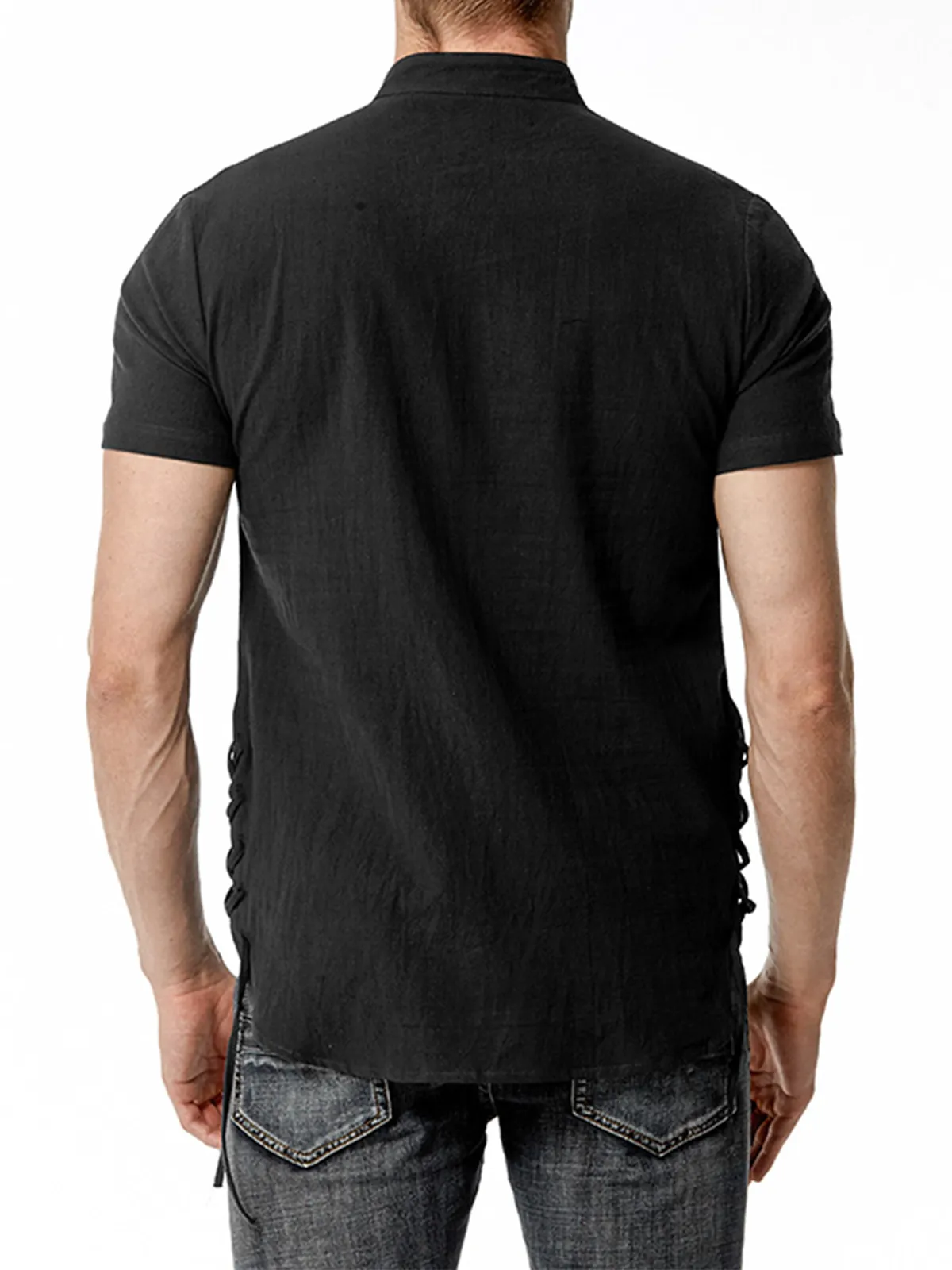 Men's Cotton Casual Henley Collar Beach Short Sleeve Shirt