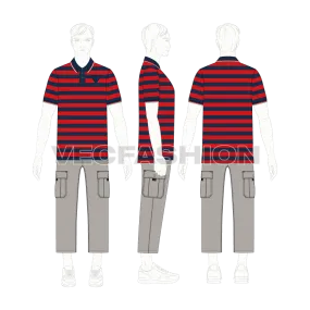 Mens Striped Polo Neck