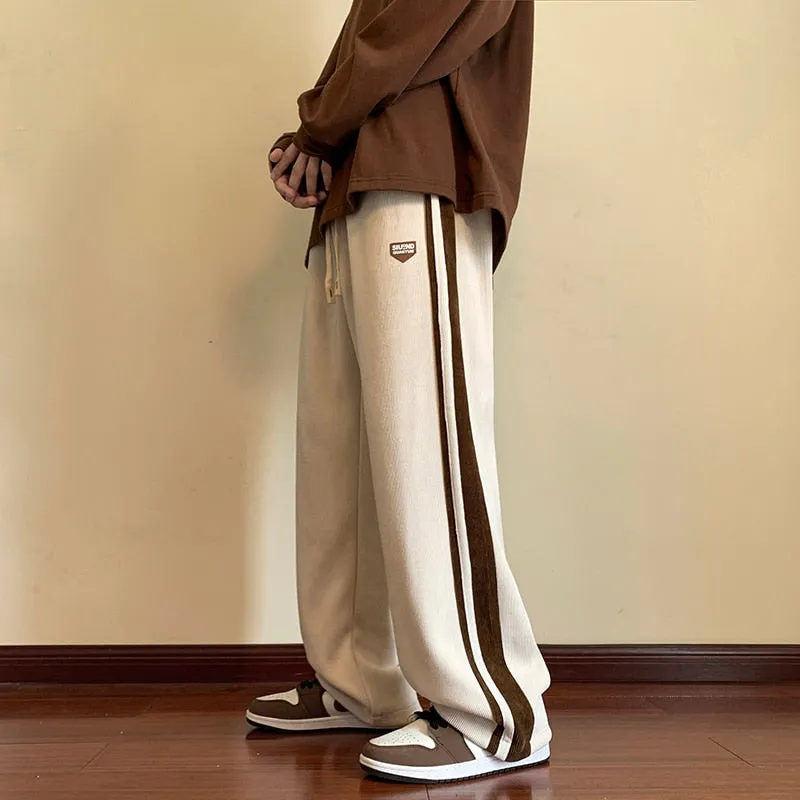 Men's Y2K Pants Baggy Striped Sweatpants Brown Corduroy Straight Leg Pants Hip Hop Streetwear Harajuku Trousers Casual Pants Men