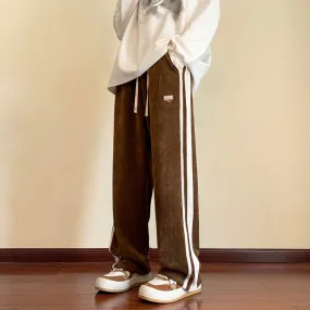 Men's Y2K Pants Baggy Striped Sweatpants Brown Corduroy Straight Leg Pants Hip Hop Streetwear Harajuku Trousers Casual Pants Men