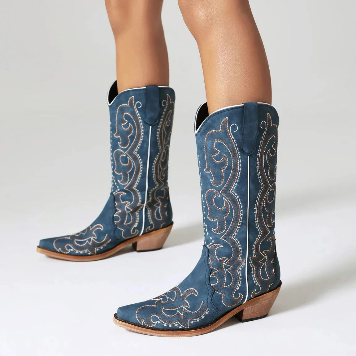 Merendy Blue Horizon Embroidered Cowboy Boots