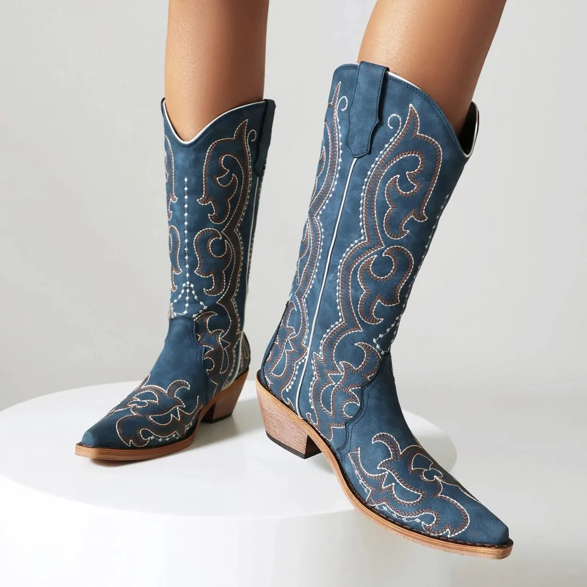 Merendy Blue Horizon Embroidered Cowboy Boots