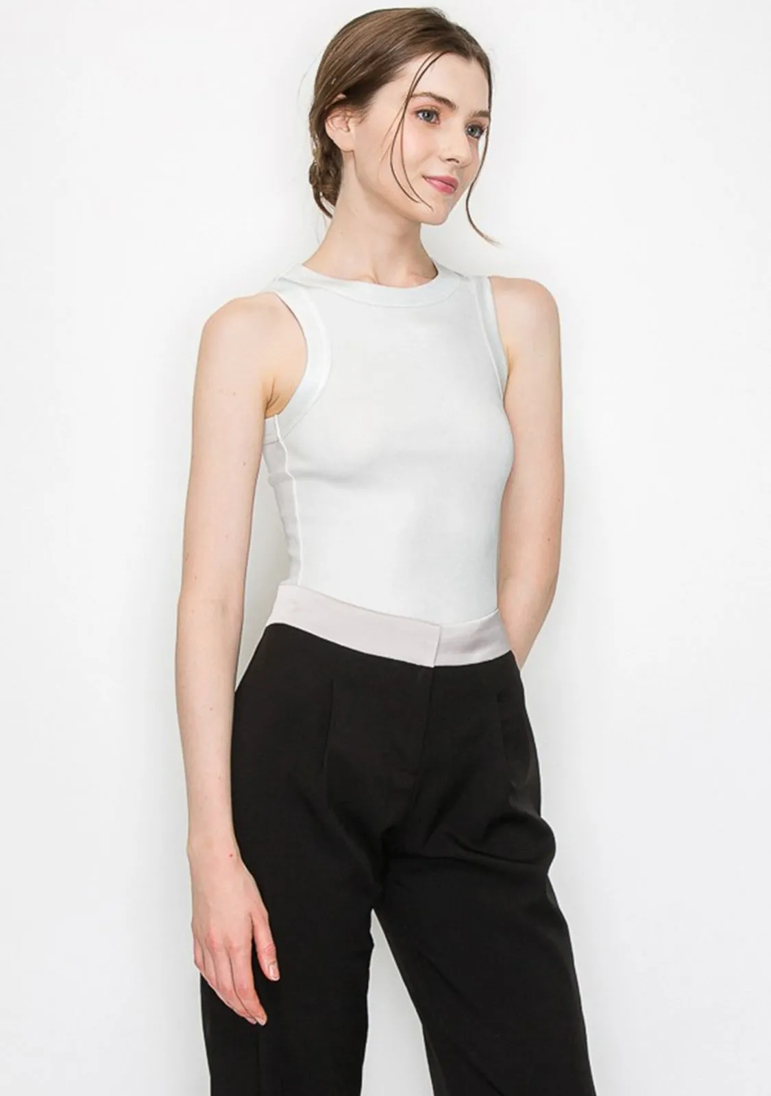 Metallic Coated Ribbed Knit Sleeveless Top