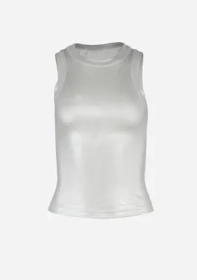Metallic Coated Ribbed Knit Sleeveless Top