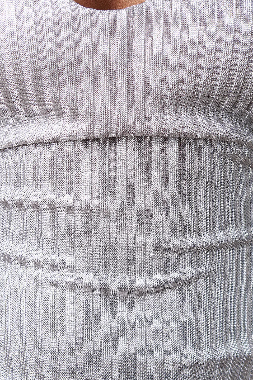 Metallic Ribbed Knit Side Cutout Midi Dress