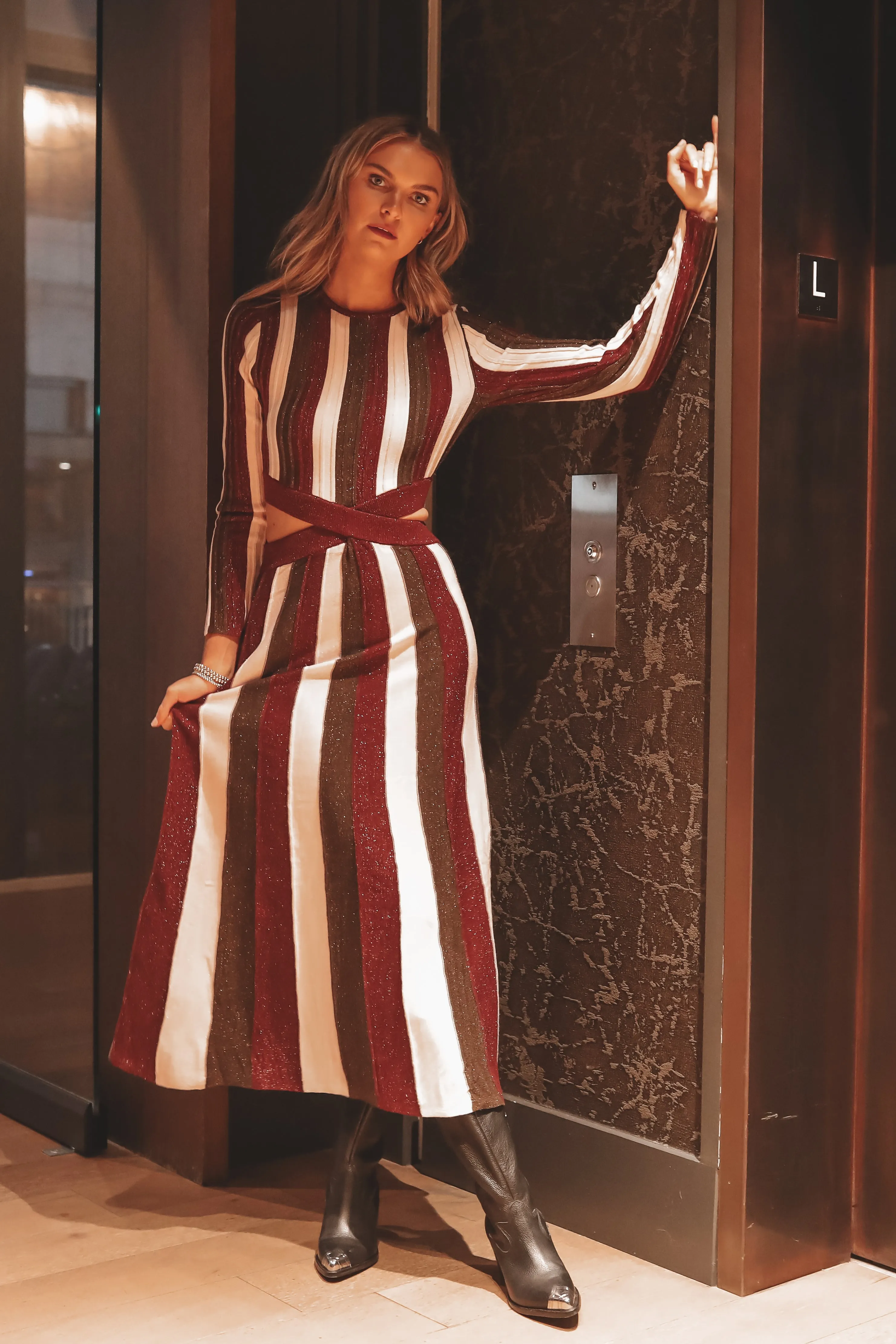 MINKPINK Eden Knit Metallic Stripe Maxi Dress