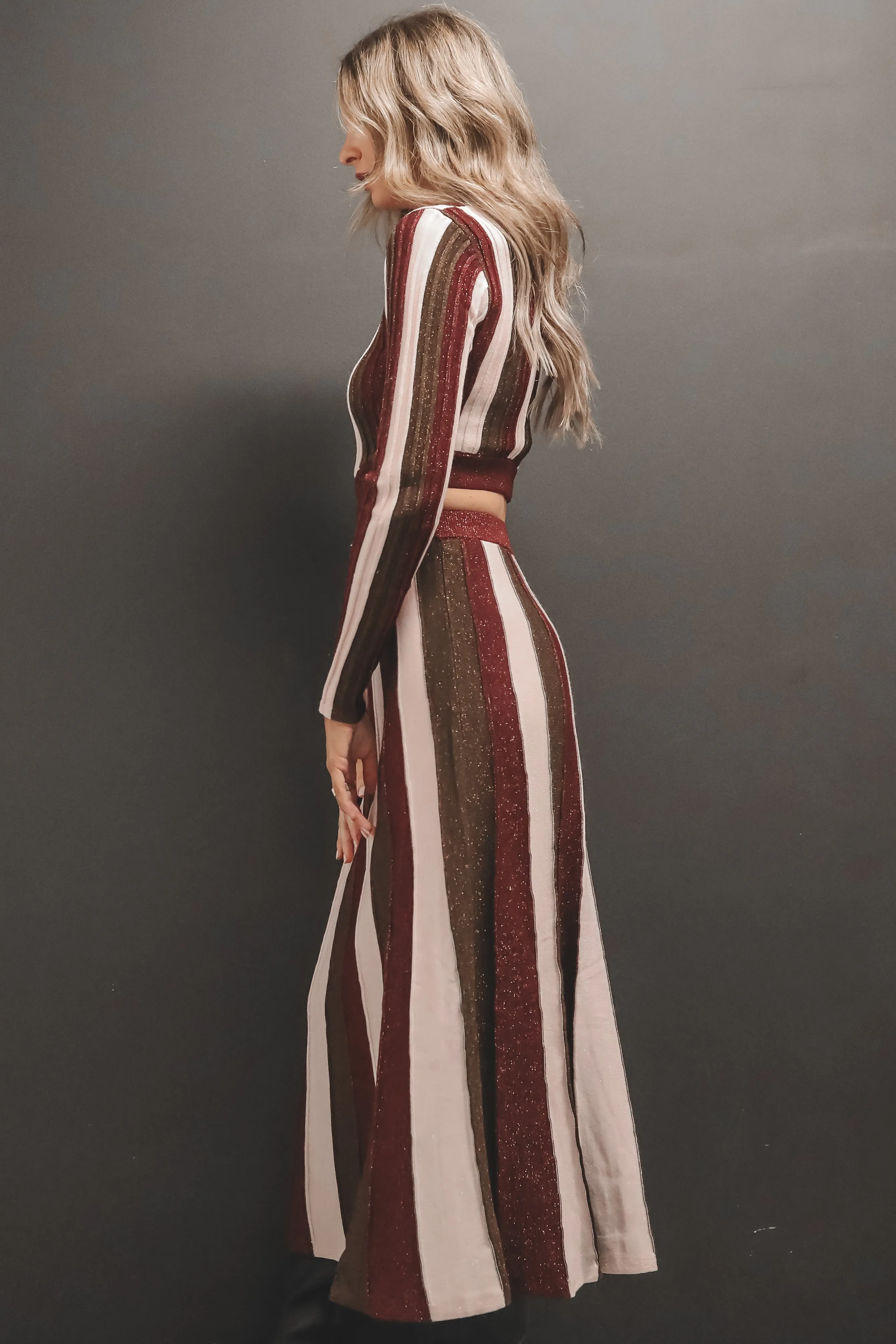 MINKPINK Eden Knit Metallic Stripe Maxi Dress