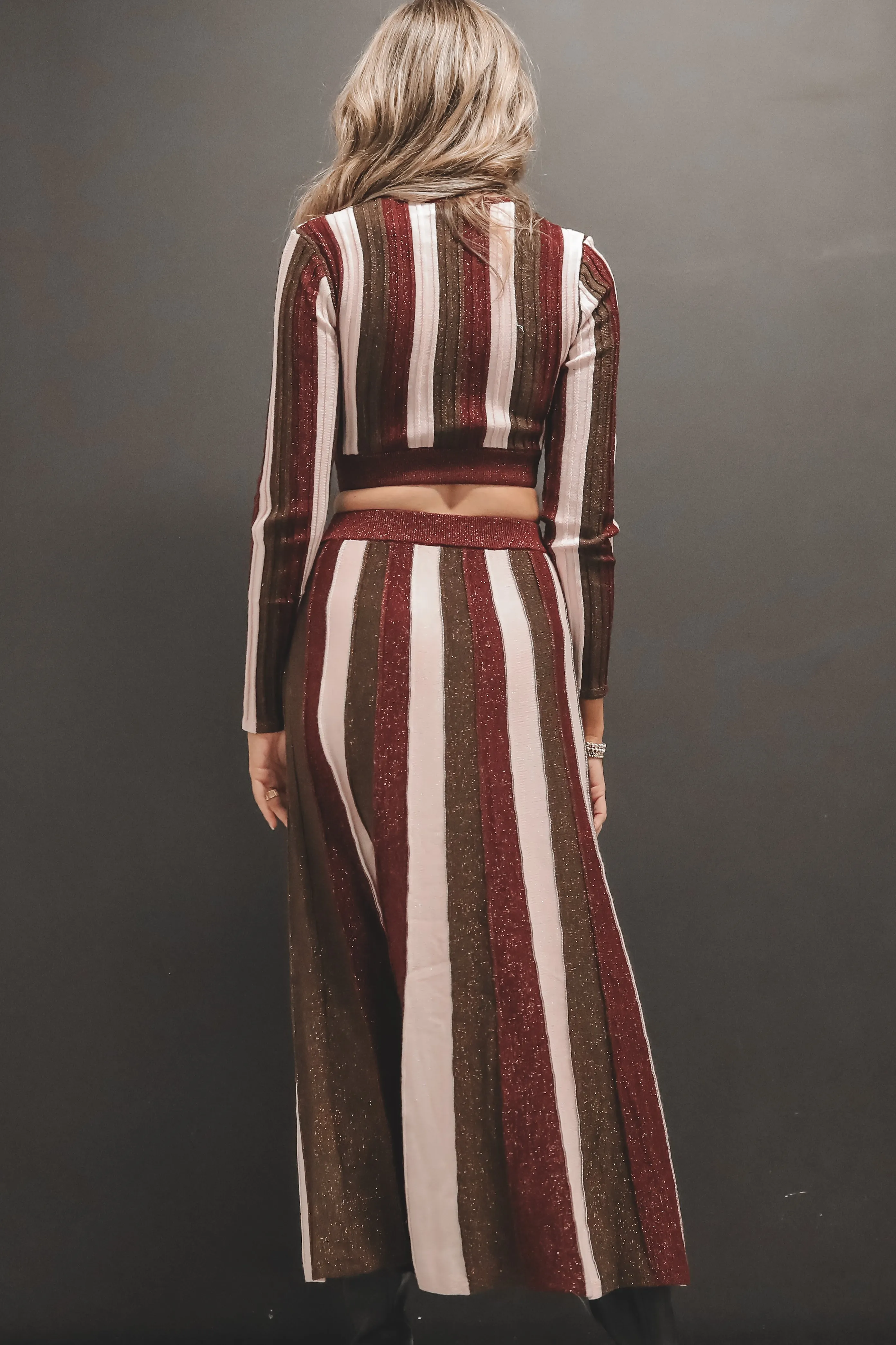 MINKPINK Eden Knit Metallic Stripe Maxi Dress