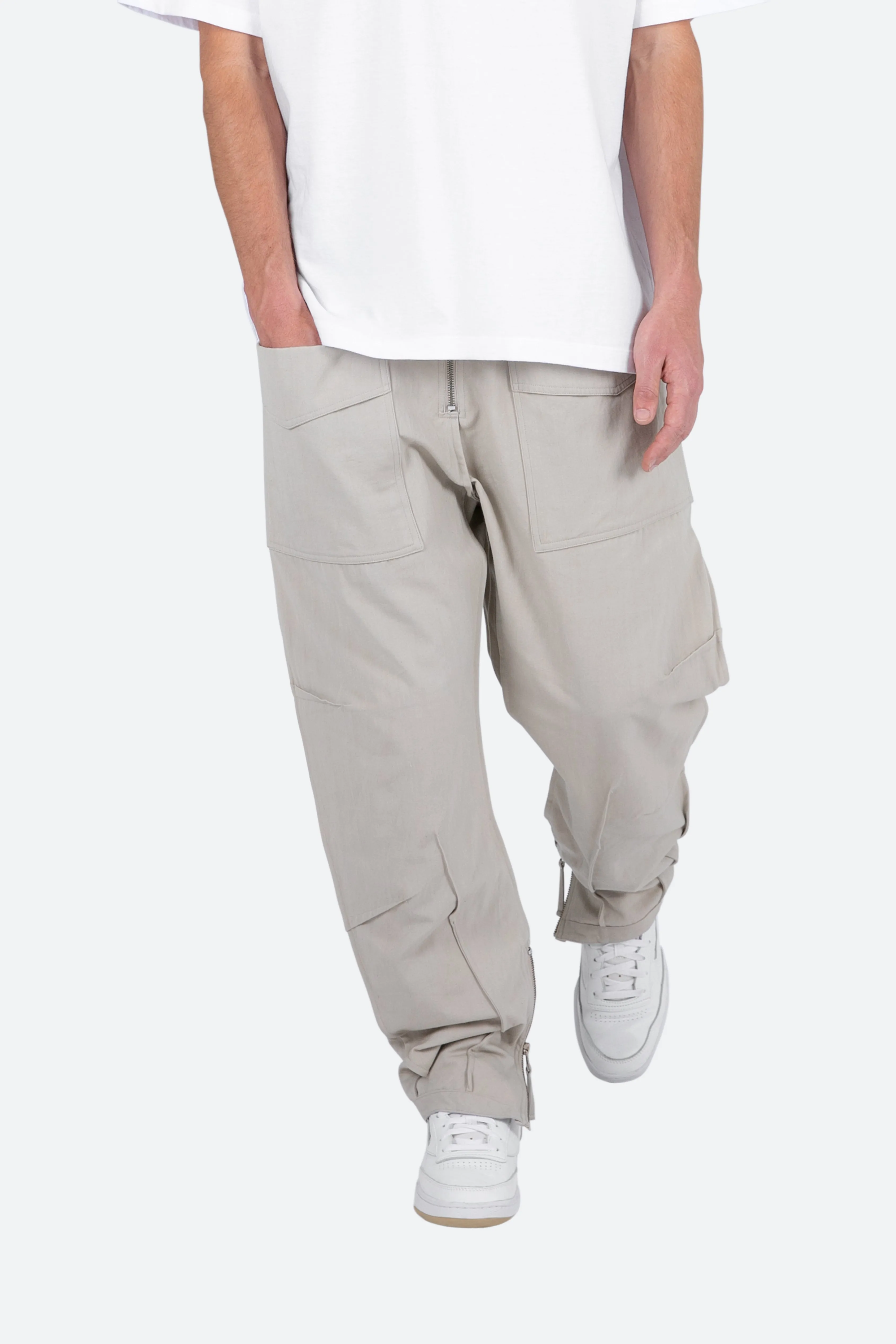 Multi Zip Cargo Pants - Stone