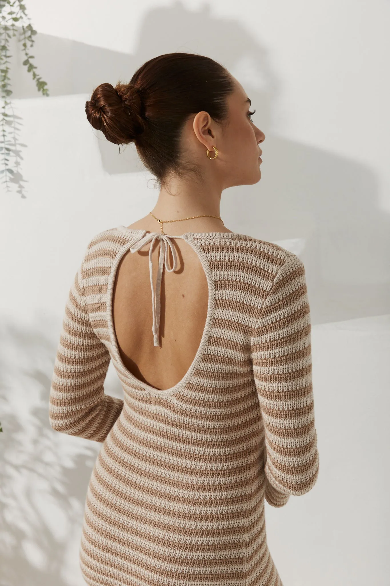 Nadia Beige Stripe Knit Mini Dress