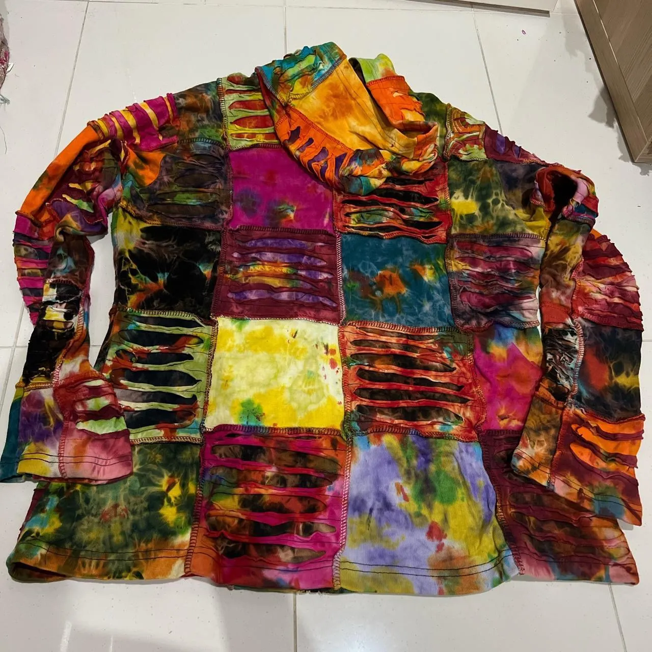 Nepalese Handmade  Multi-Colour Cotton Hoodie Cardigan size Large / X Large