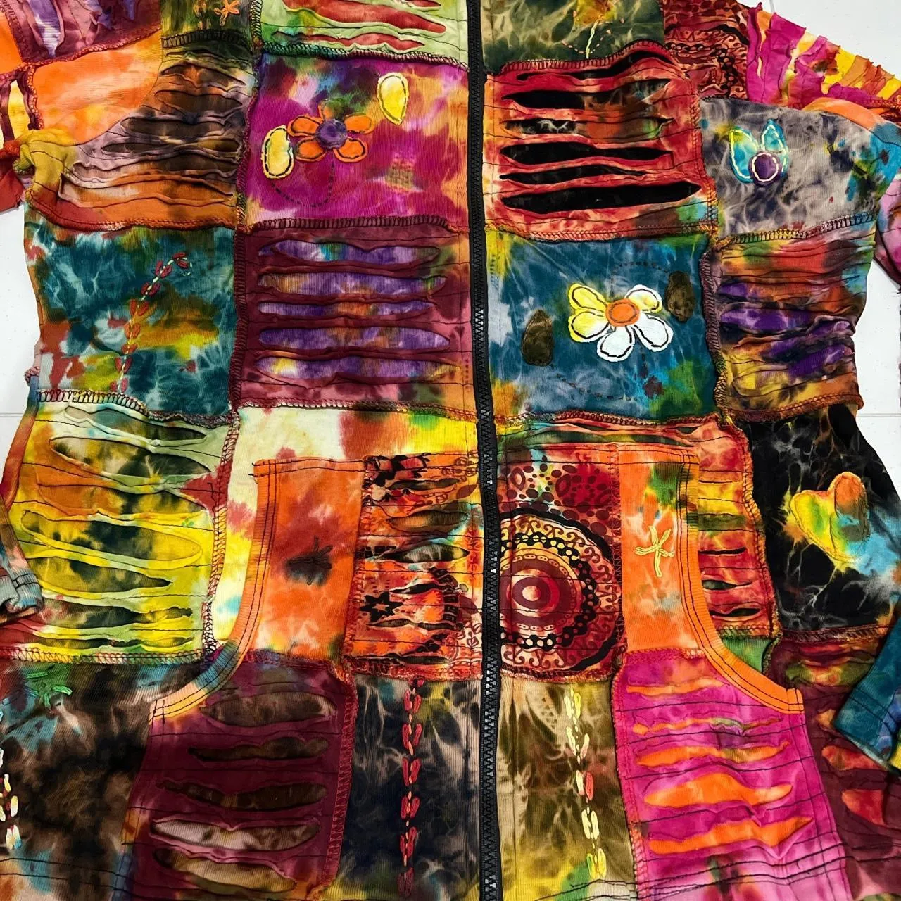 Nepalese Handmade  Multi-Colour Cotton Hoodie Cardigan size Large / X Large