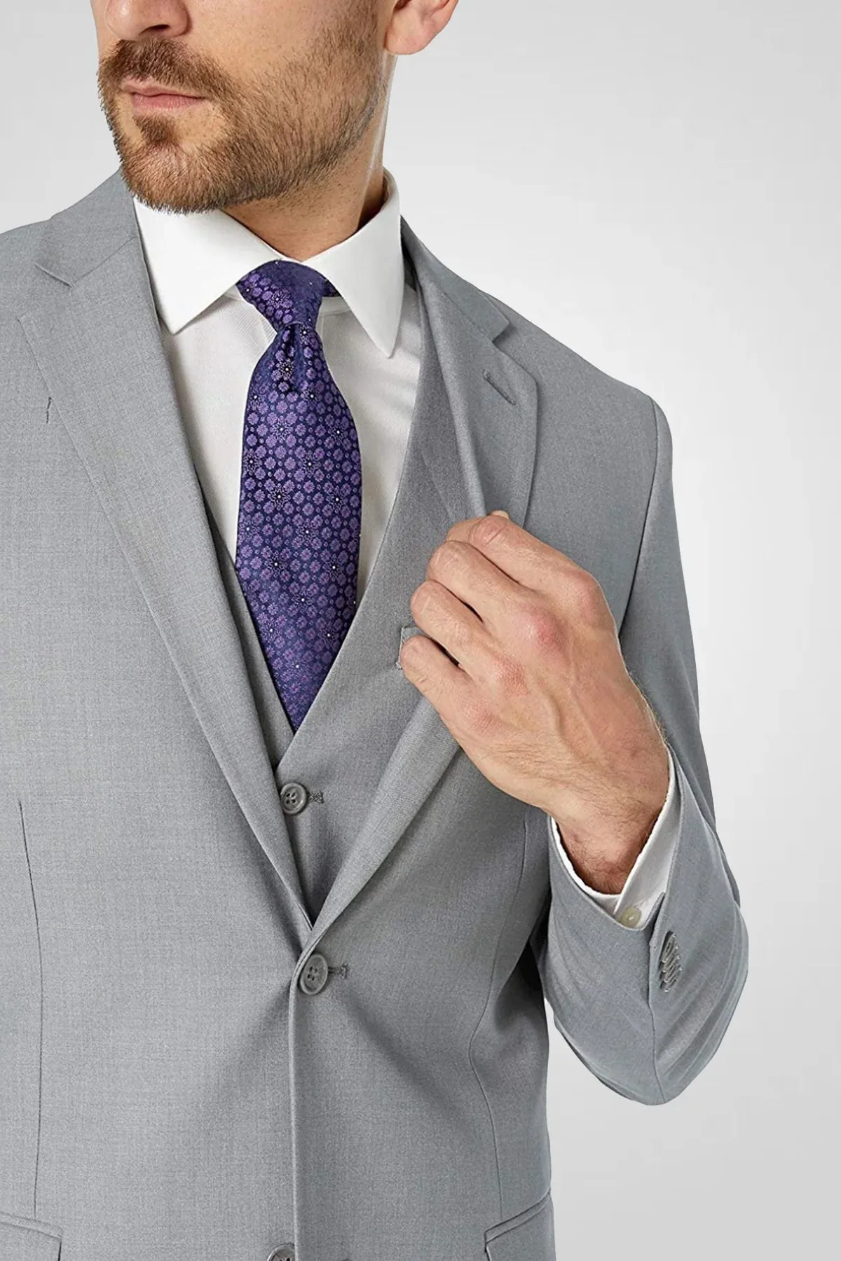 New Caravelli Light Grey 3 Piece Regular Fit Suit with Vest