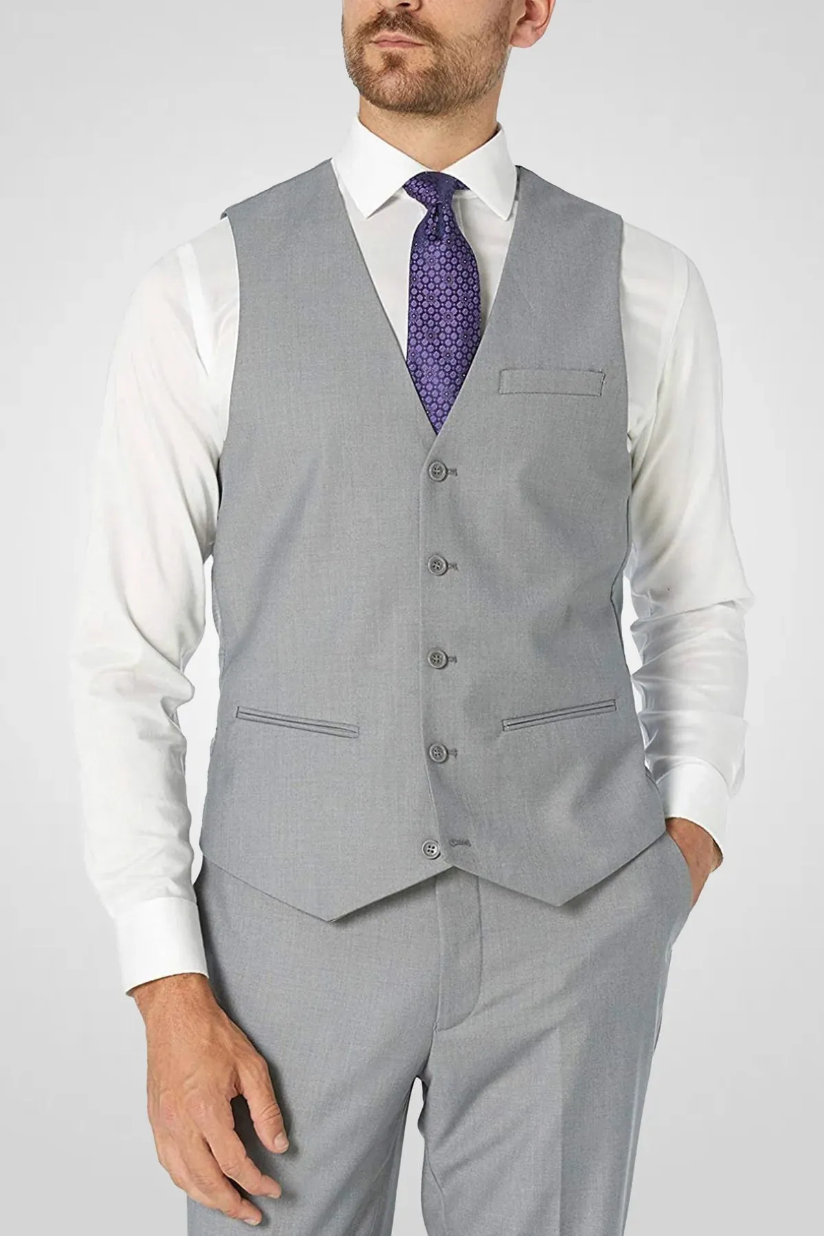 New Caravelli Light Grey 3 Piece Regular Fit Suit with Vest