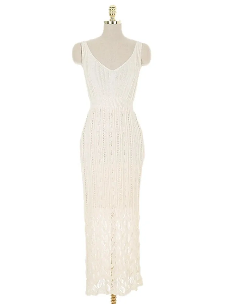 New sexy Summer Knitted Dress Girls Party Female Vintage dress braces white Sleeveless Women Dresses long oversize Robe Vestido