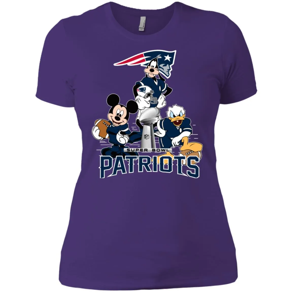 Nfl - New England Patriots Donald Duck Goofy Mickey Mouse Super Bowl 2019 Football Women Cotton T-Shirt