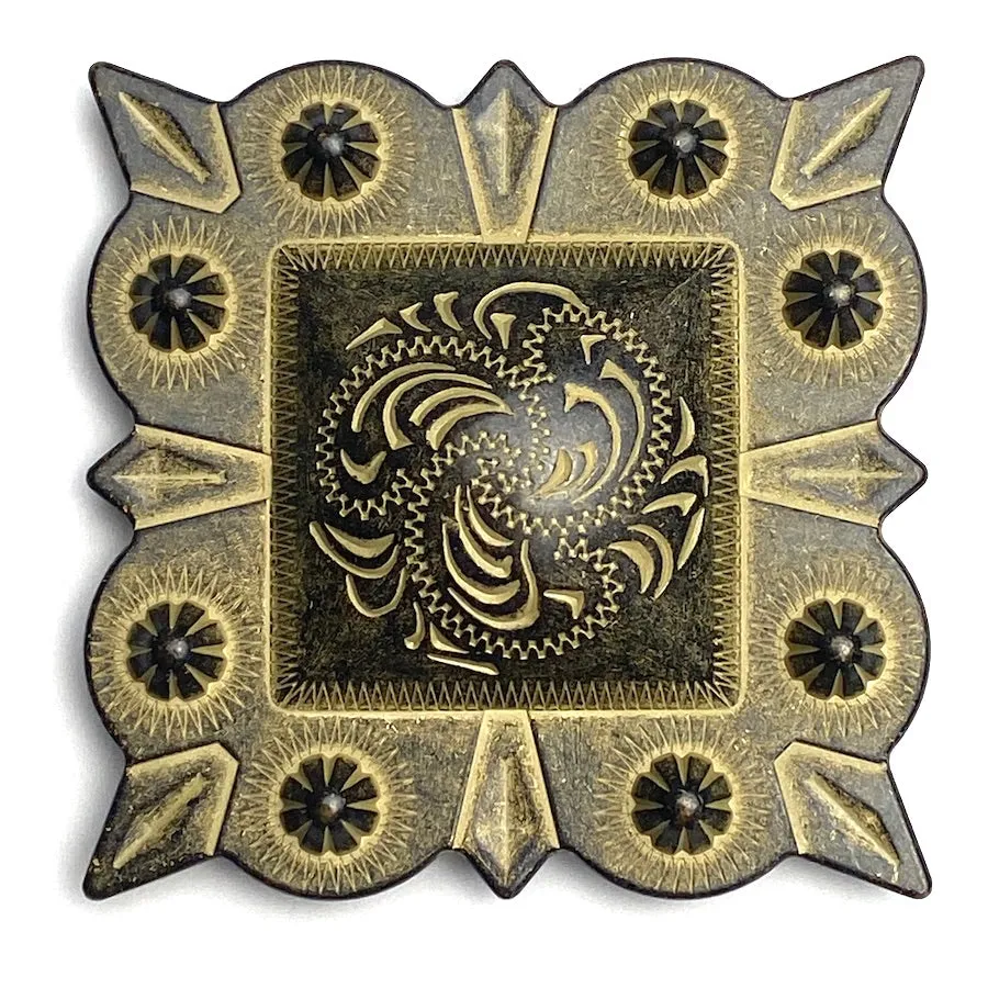 Old Gold 2" Square Engraved Pillow Concho Screwback  #SWM-12