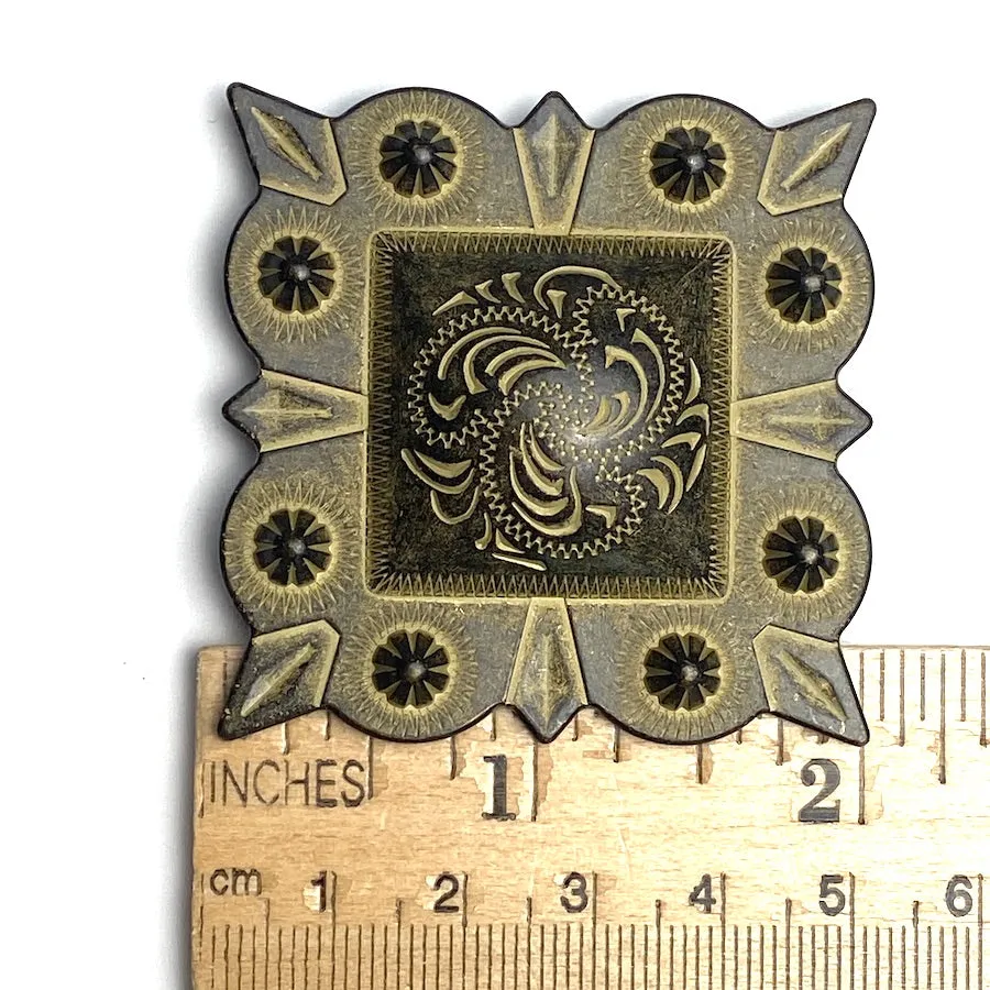 Old Gold 2" Square Engraved Pillow Concho Screwback  #SWM-12