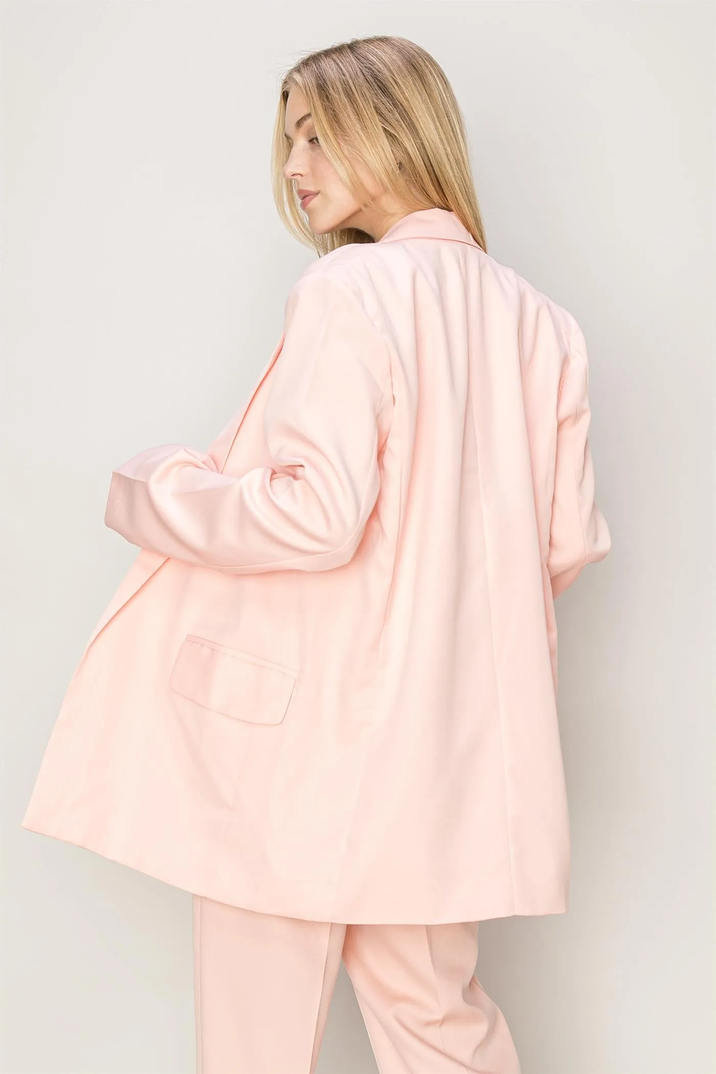 Open Front Blush Long Sleeve Blazer