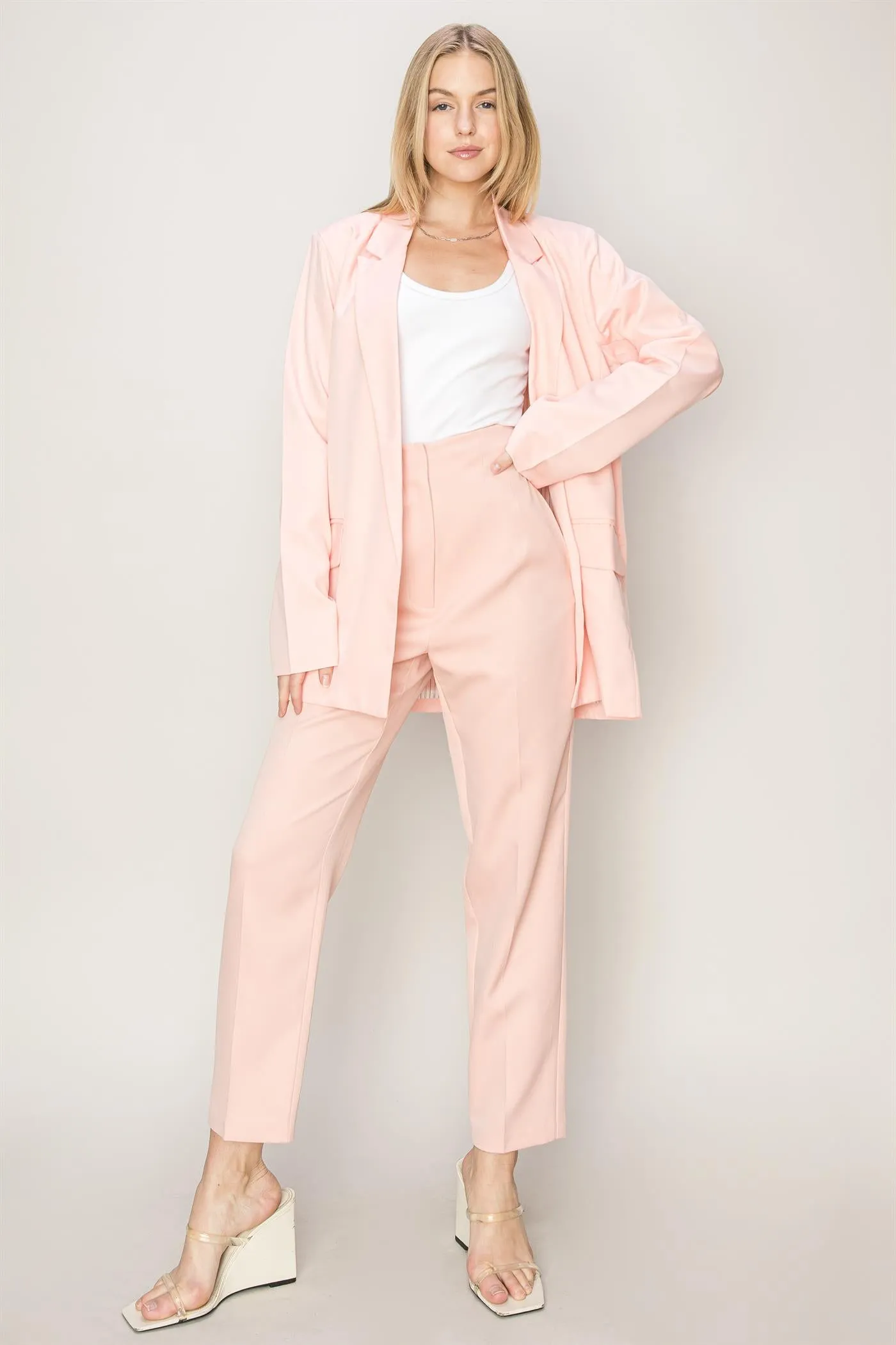 Open Front Blush Long Sleeve Blazer
