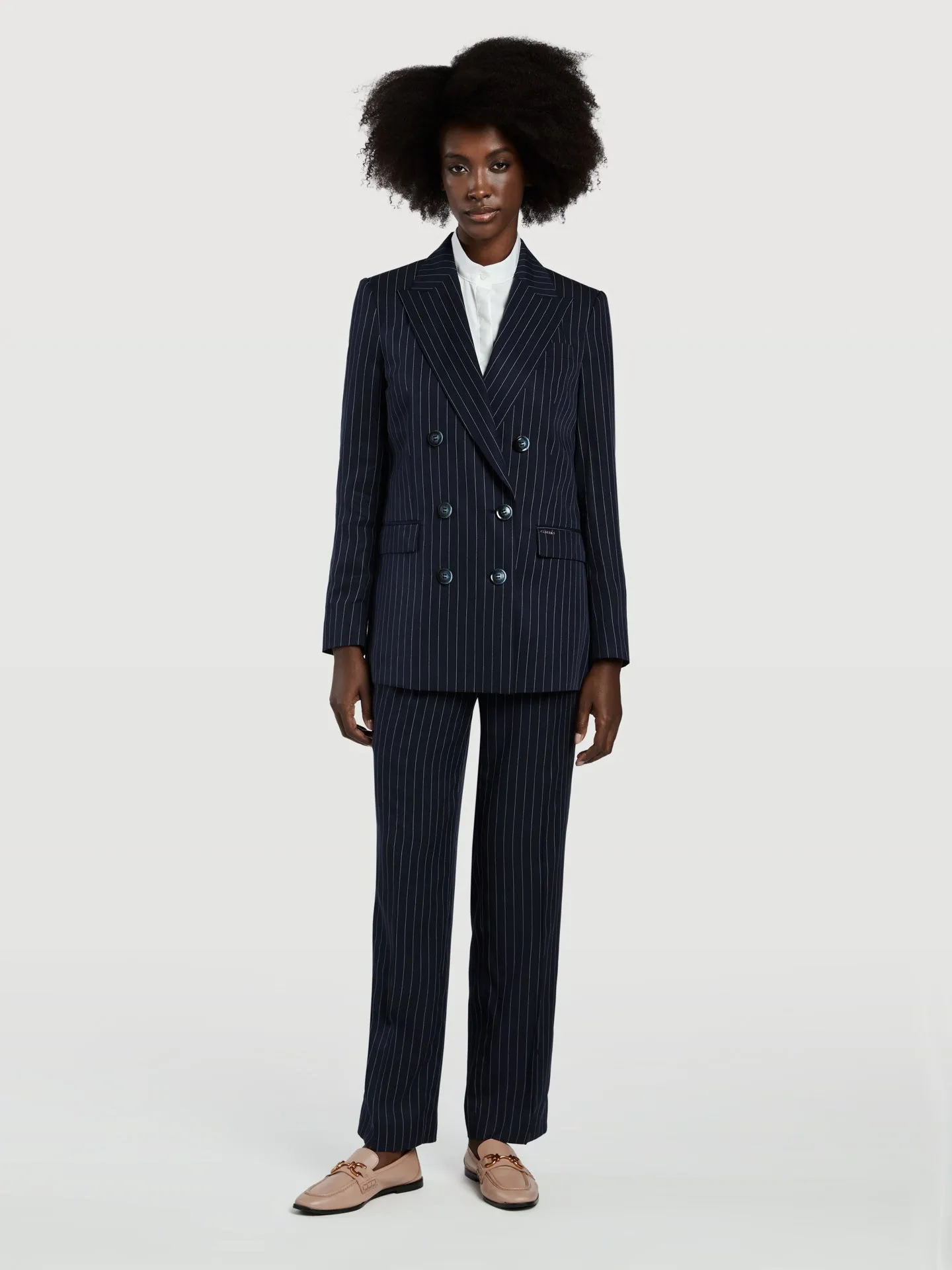 Pinstripe Double-Breasted Suit Blazer