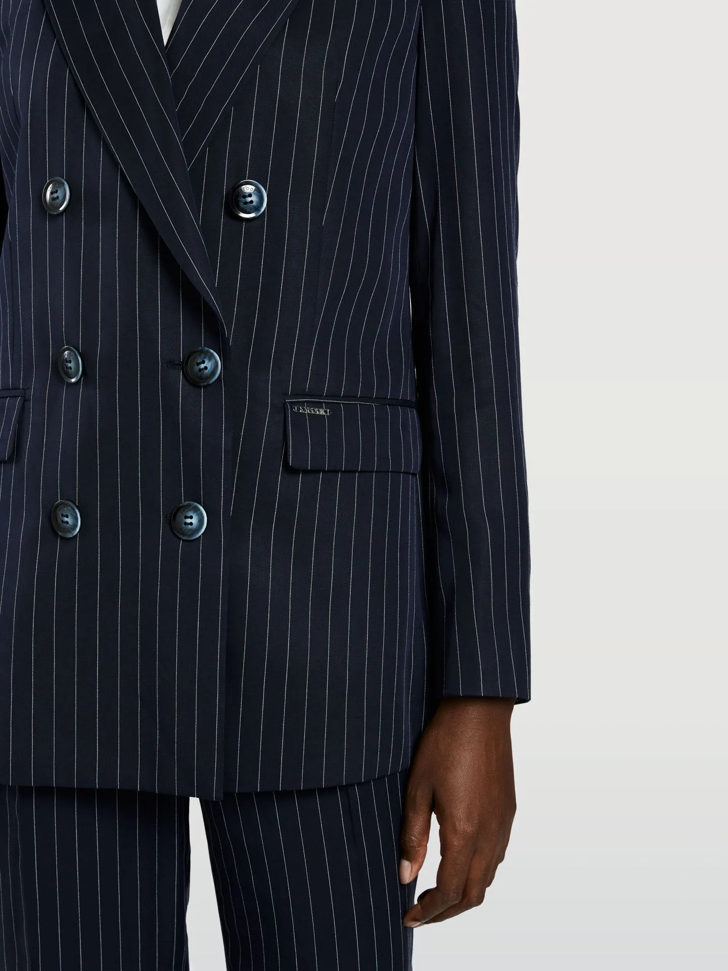 Pinstripe Double-Breasted Suit Blazer