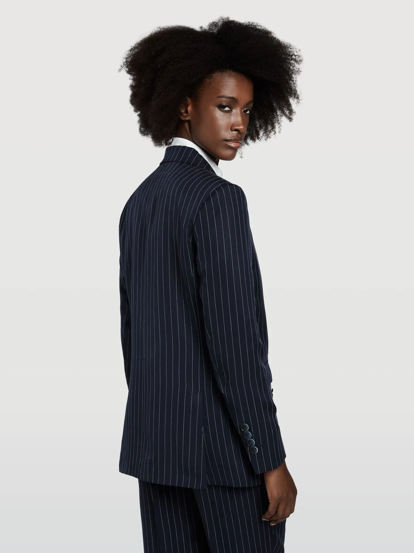 Pinstripe Double-Breasted Suit Blazer