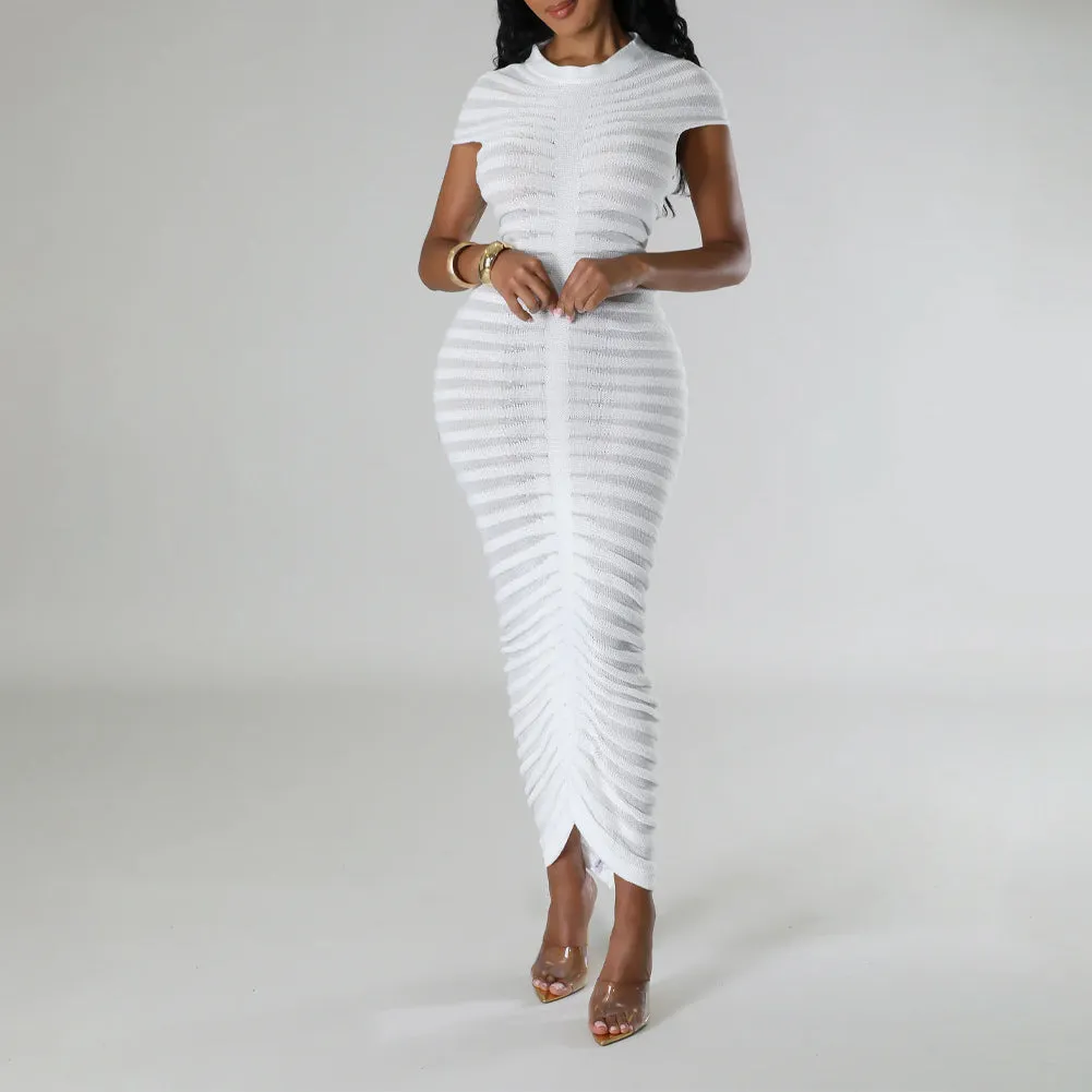 Pleated Knit Bodycon Midi Dress