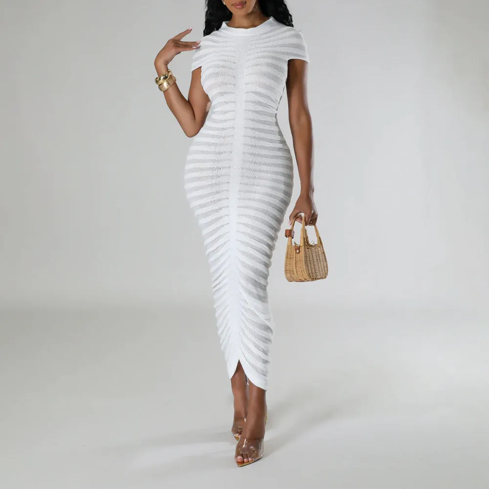 Pleated Knit Bodycon Midi Dress