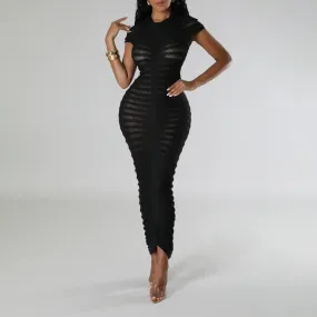 Pleated Knit Bodycon Midi Dress