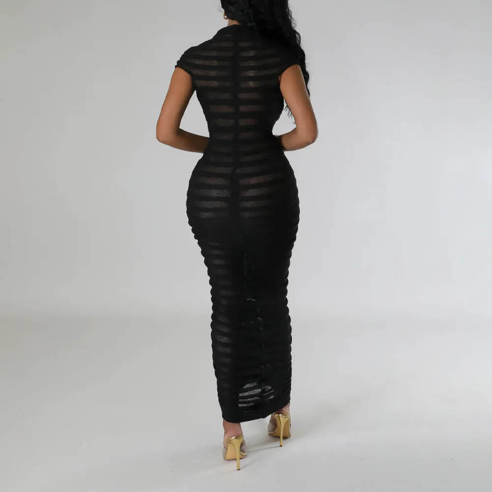 Pleated Knit Bodycon Midi Dress