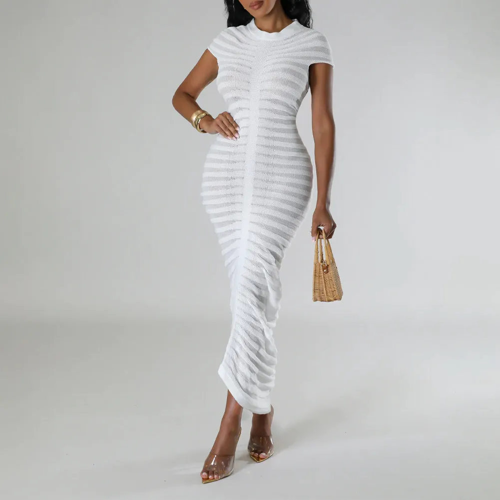 Pleated Knit Bodycon Midi Dress