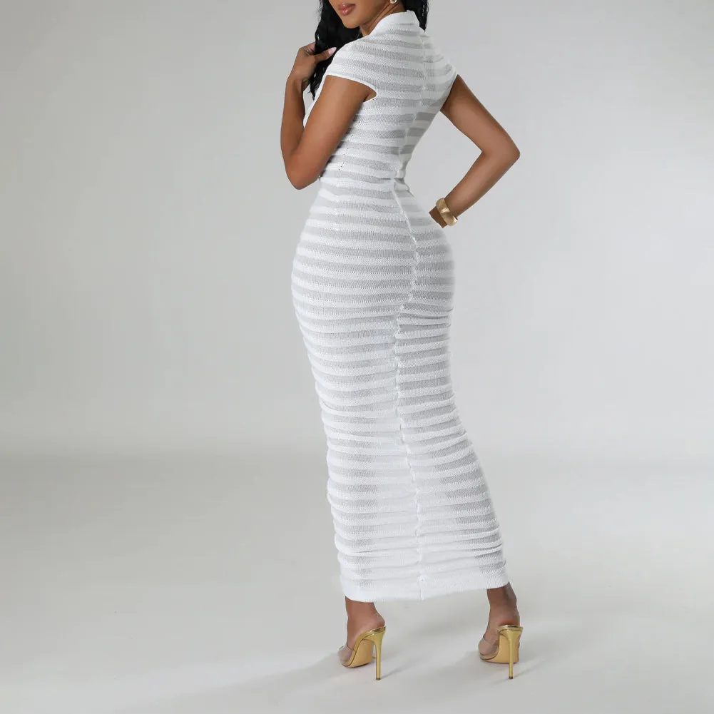 Pleated Knit Bodycon Midi Dress