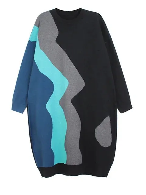 Pre Order:  Four-Color Knitted Dress Sweater