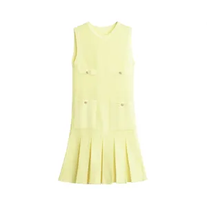 Pre Order: Knit Wide Pleated Button Mini Dress