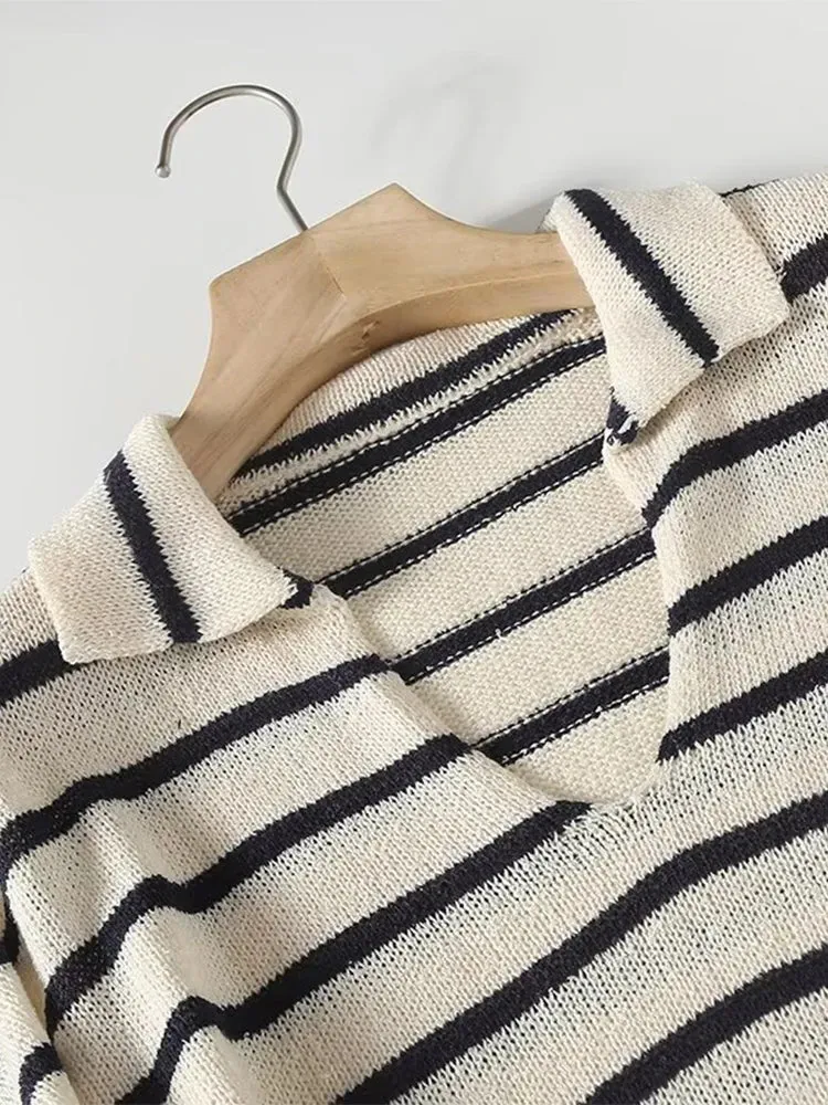 Pre Order:  Stripes Polo Collar Midi Dress