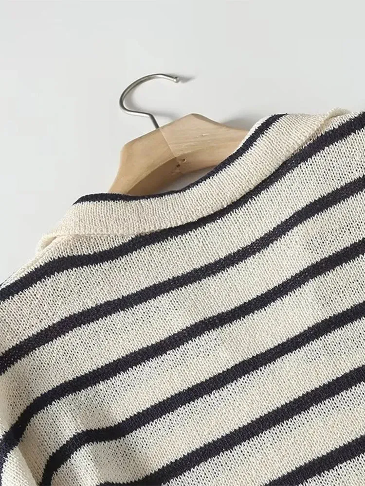 Pre Order:  Stripes Polo Collar Midi Dress