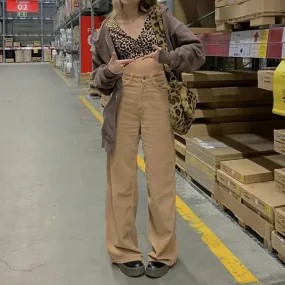 Purpdrank - Indie Aesthetics Solid Corduroy Wide Leg Pants Y2K Fashion High Waist Baggy Pants Vintage 90s Streetwear Brown Trousers