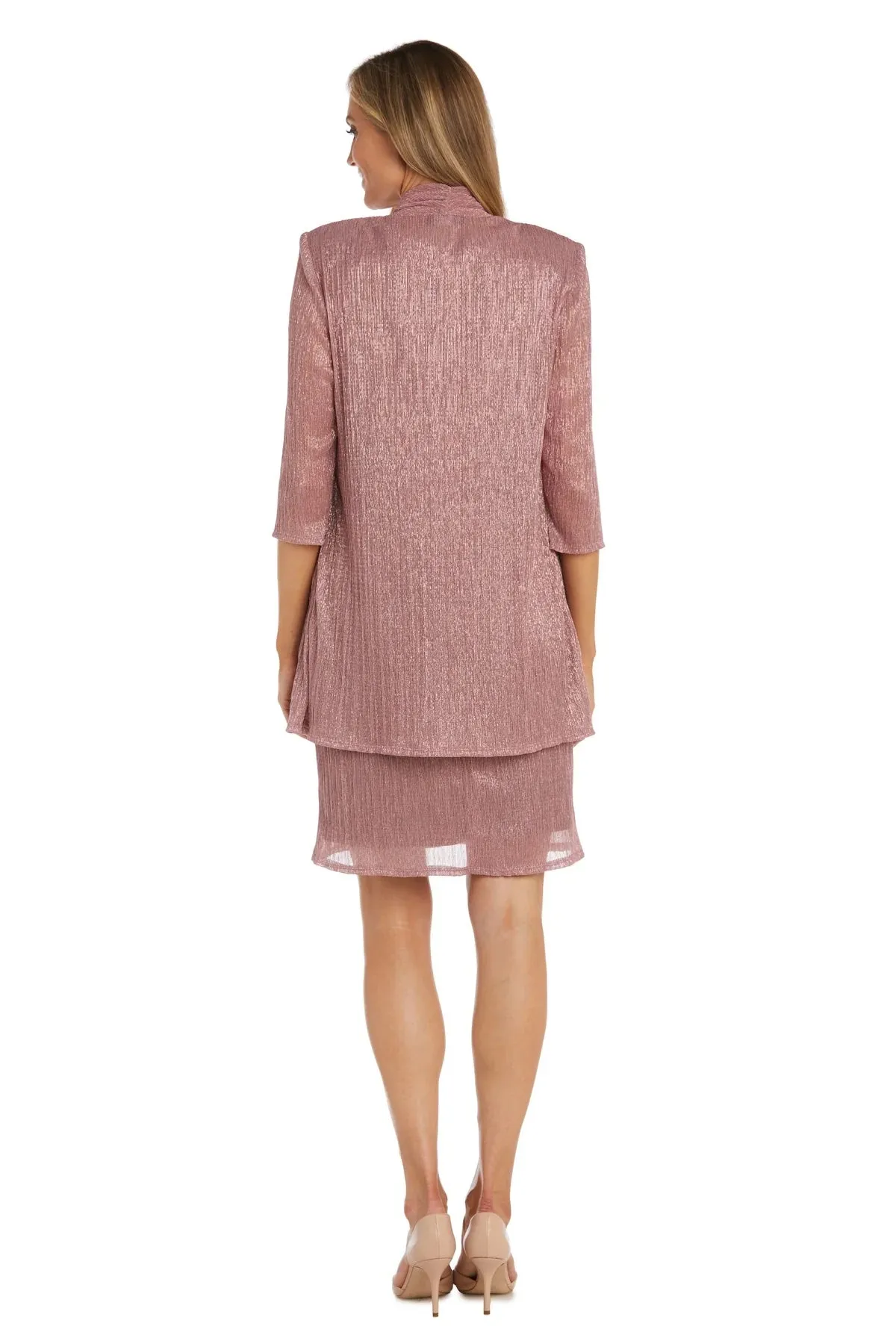 R&M Richards Petite Women's 2 Piece Metallic Knit Jacket Dress