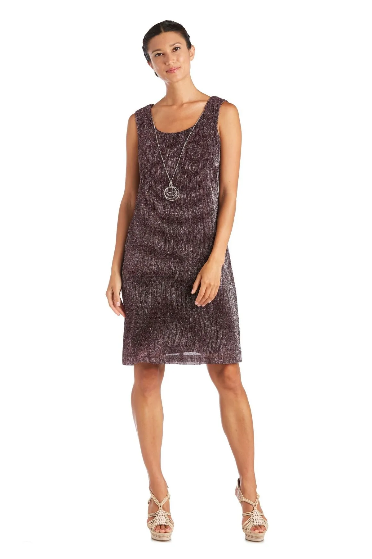 R&M Richards Petite Women's 2 Piece Metallic Knit Jacket Dress
