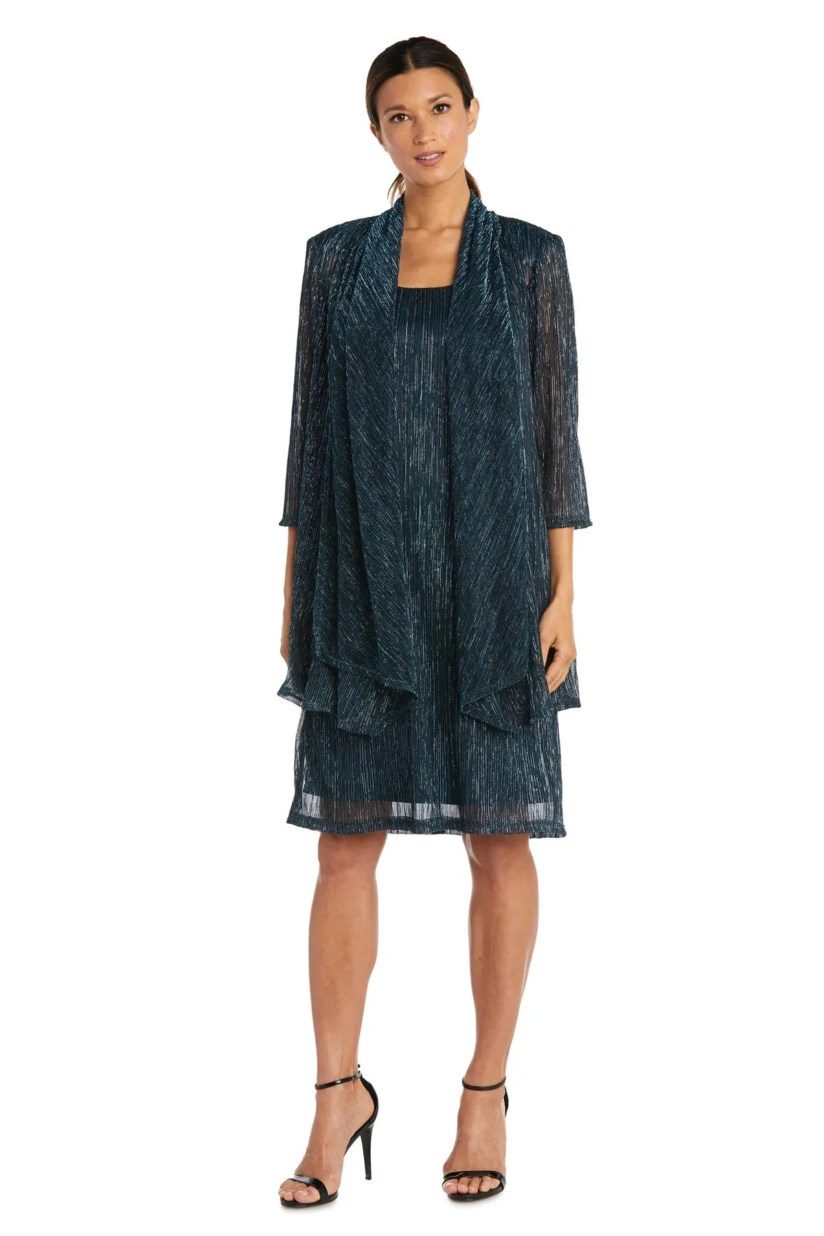 R&M Richards Petite Women's 2 Piece Metallic Knit Jacket Dress