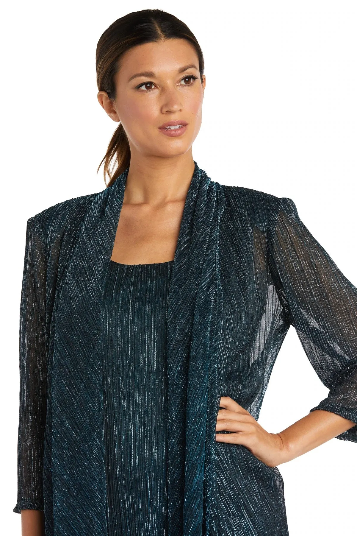 R&M Richards Petite Women's 2 Piece Metallic Knit Jacket Dress
