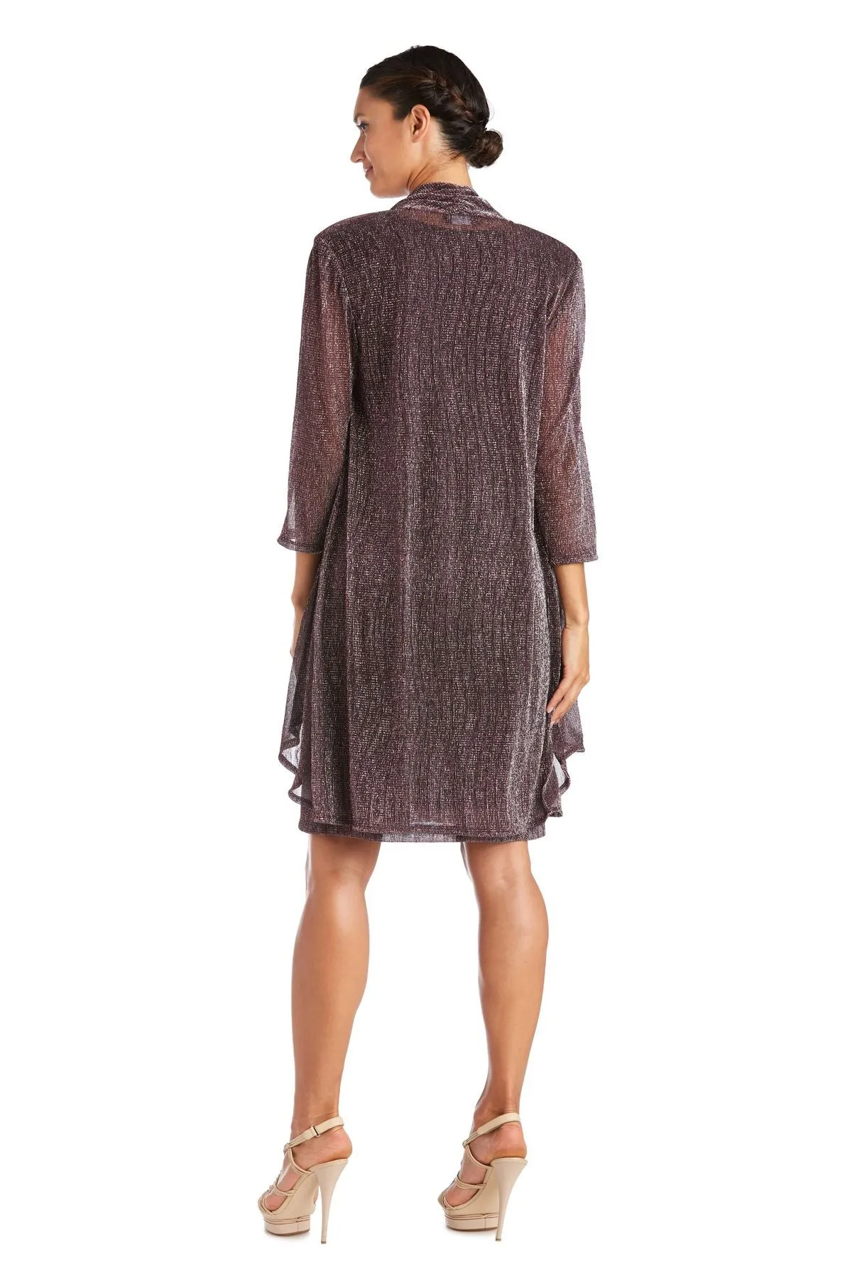 R&M Richards Petite Women's 2 Piece Metallic Knit Jacket Dress