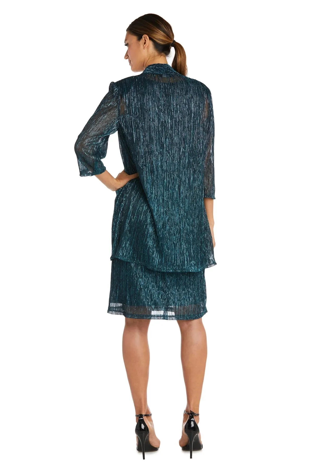 R&M Richards Petite Women's 2 Piece Metallic Knit Jacket Dress