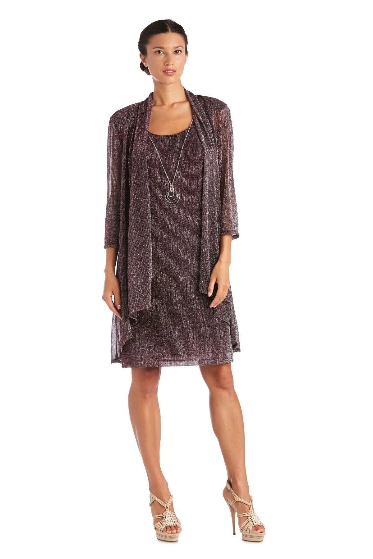 R&M Richards Petite Women's 2 Piece Metallic Knit Jacket Dress