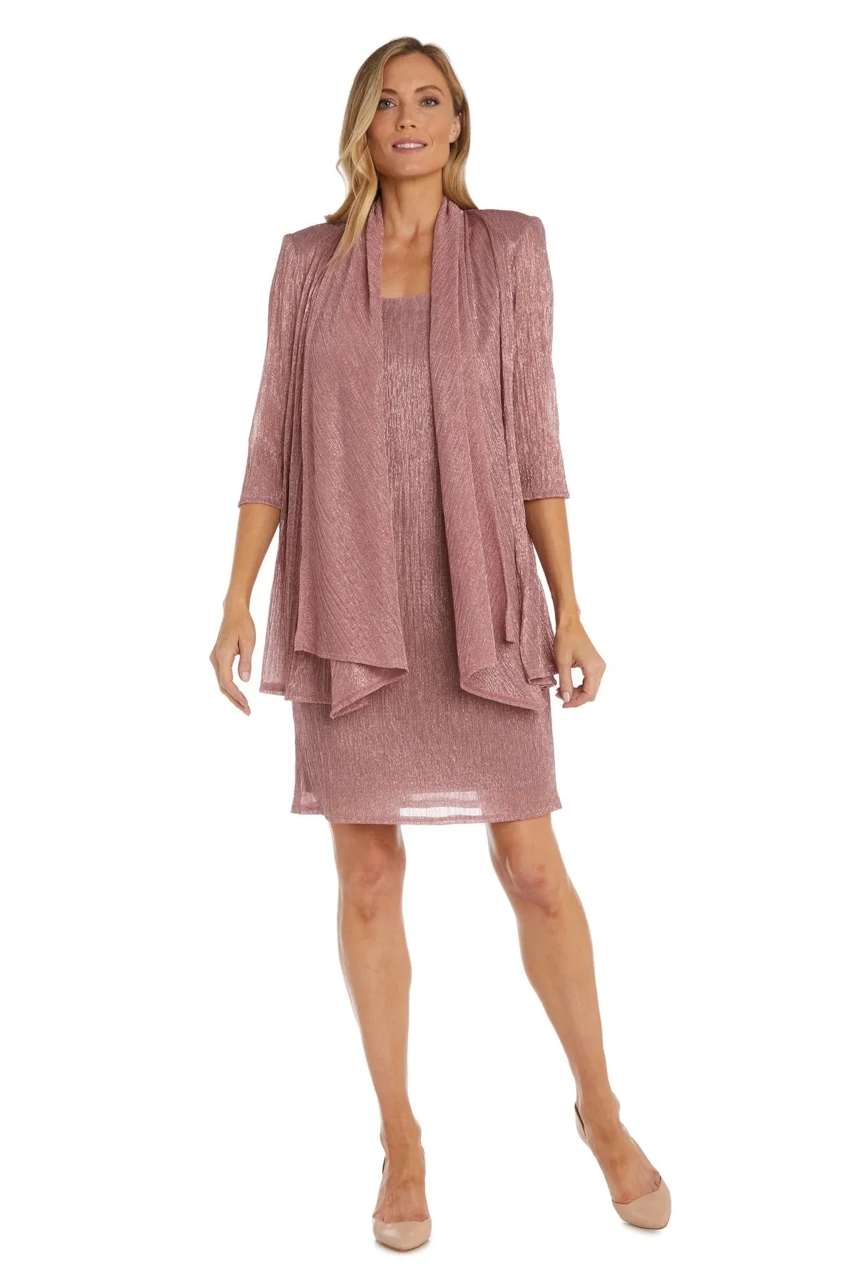 R&M Richards Petite Women's 2 Piece Metallic Knit Jacket Dress