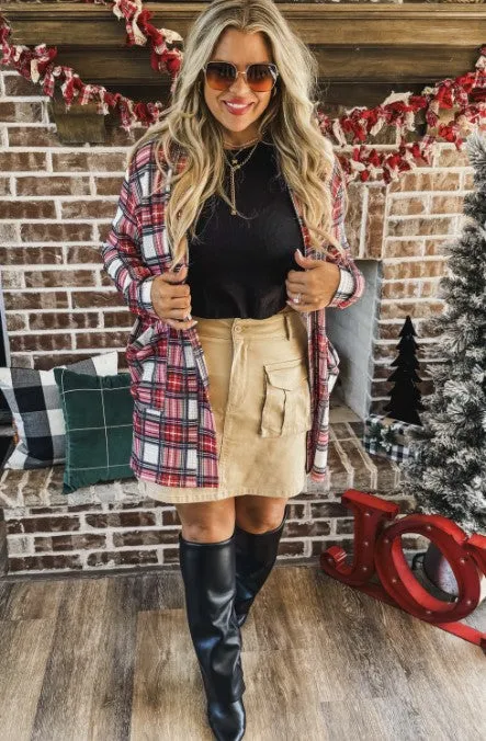Red Plaid Cardigan w/Thumbholes - #8149-8150